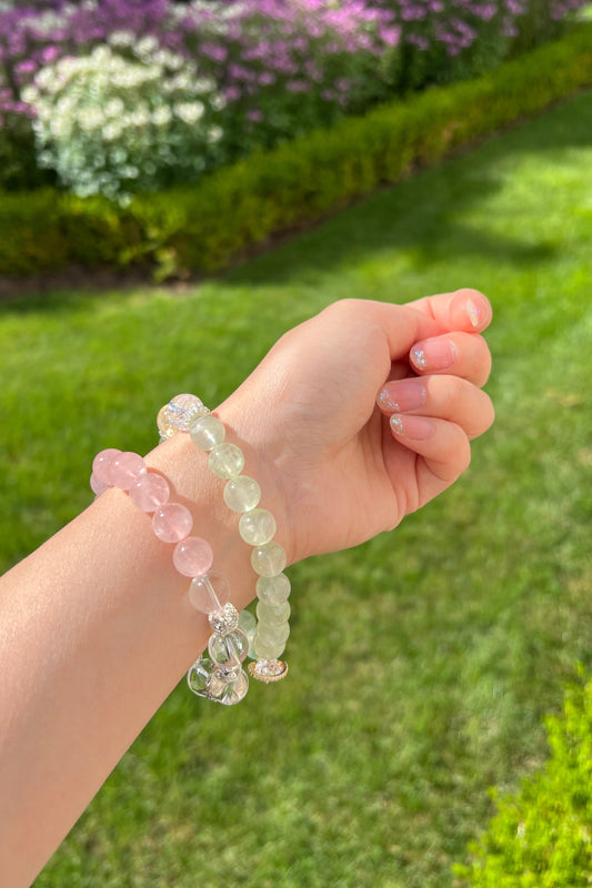 Rose quartz, green grape quartz crystal bracelet, healing energy jewelry