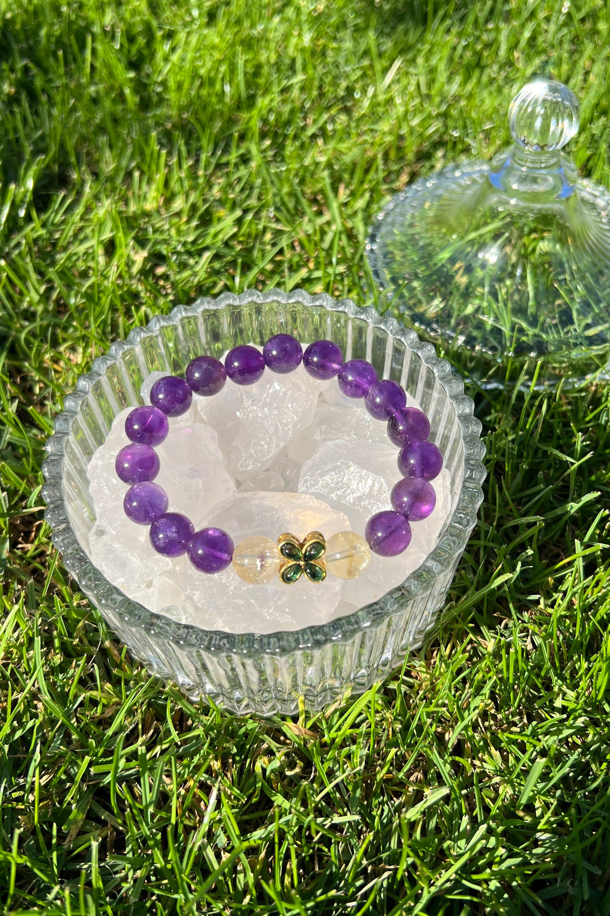 Handmade amethyst crystal bracelet, beaded jewelry for healing energy and a thoughtful gift for her.