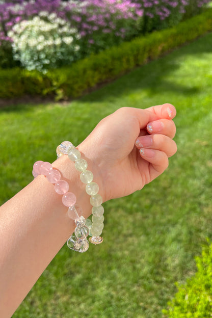 Rose quartz, green grape quartz crystal bracelet, healing energy jewelry