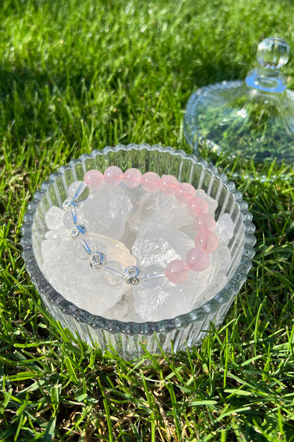 Handmade rose quartz, clear quartz crystal bracelet, beaded jewelry for healing energy and a thoughtful gift for her.