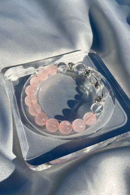 Handmade rose quartz, clear quartz crystal bracelet, beaded jewelry for healing energy and a thoughtful gift for her.