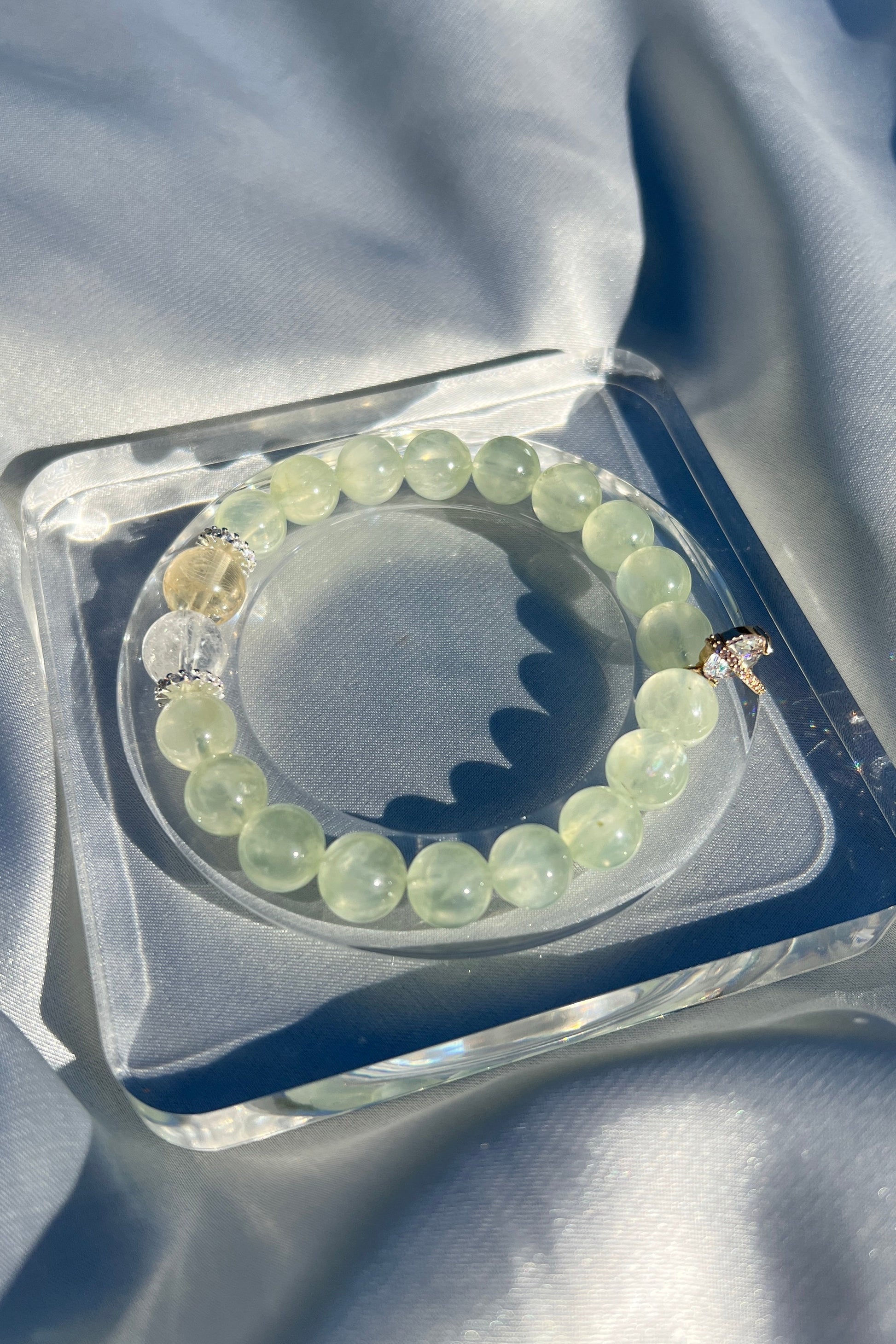 Handmade green grape quartz crystal bracelet, beaded jewelry for healing energy and a thoughtful gift for her.