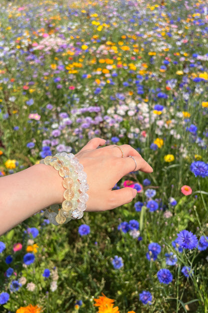 Yellow azeztulite, green grape quartz, clear azeztulite crystal bracelet, healing energy jewelry