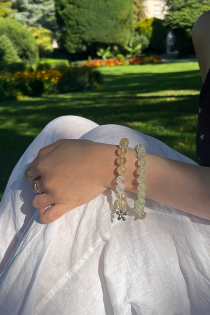 Yellow azeztulite, green grape quartz crystal bracelet, healing energy jewelry