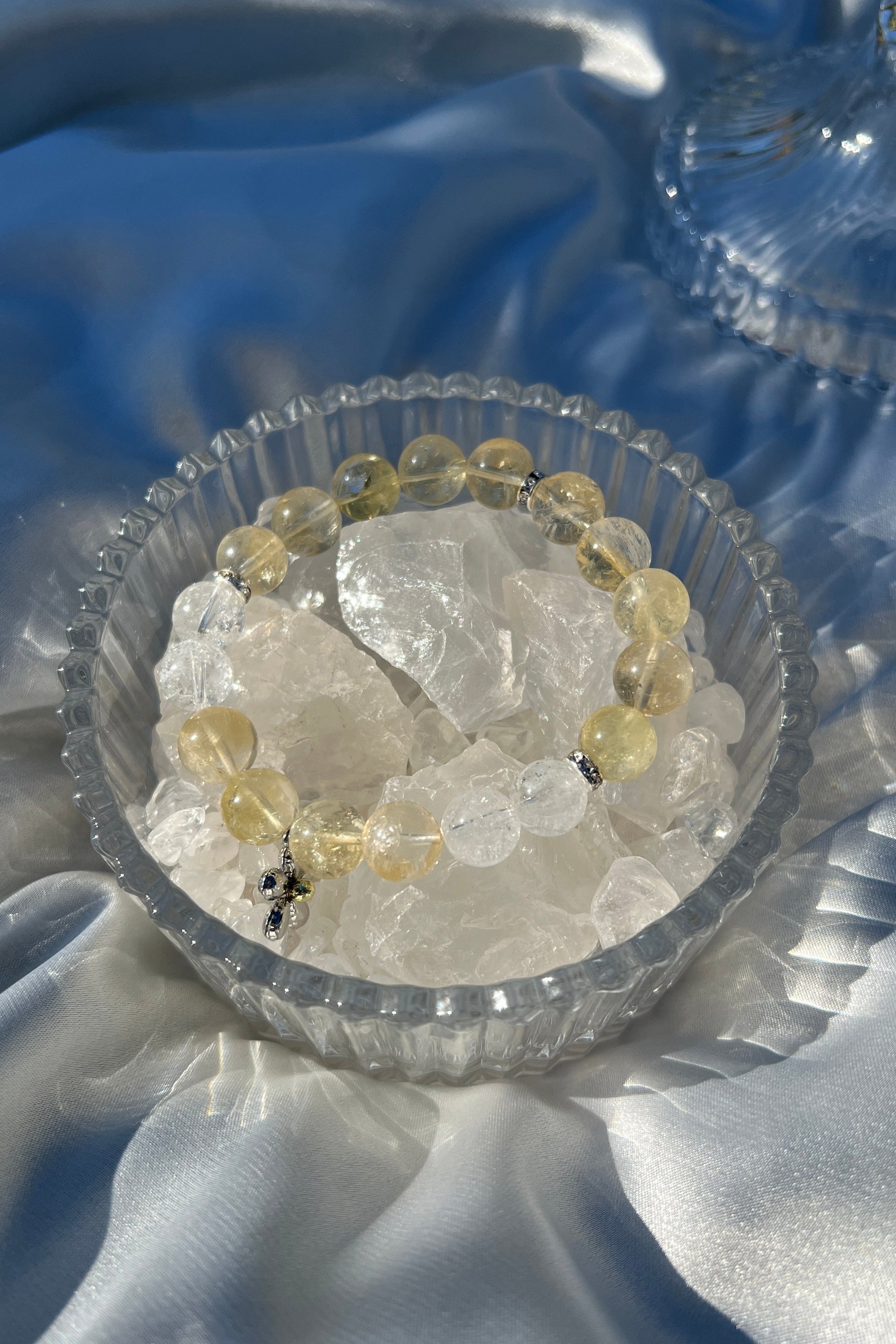 Handmade yellow azeztulite, clear azeztulite crystal bracelet, beaded jewelry for healing energy and a thoughtful gift for her.