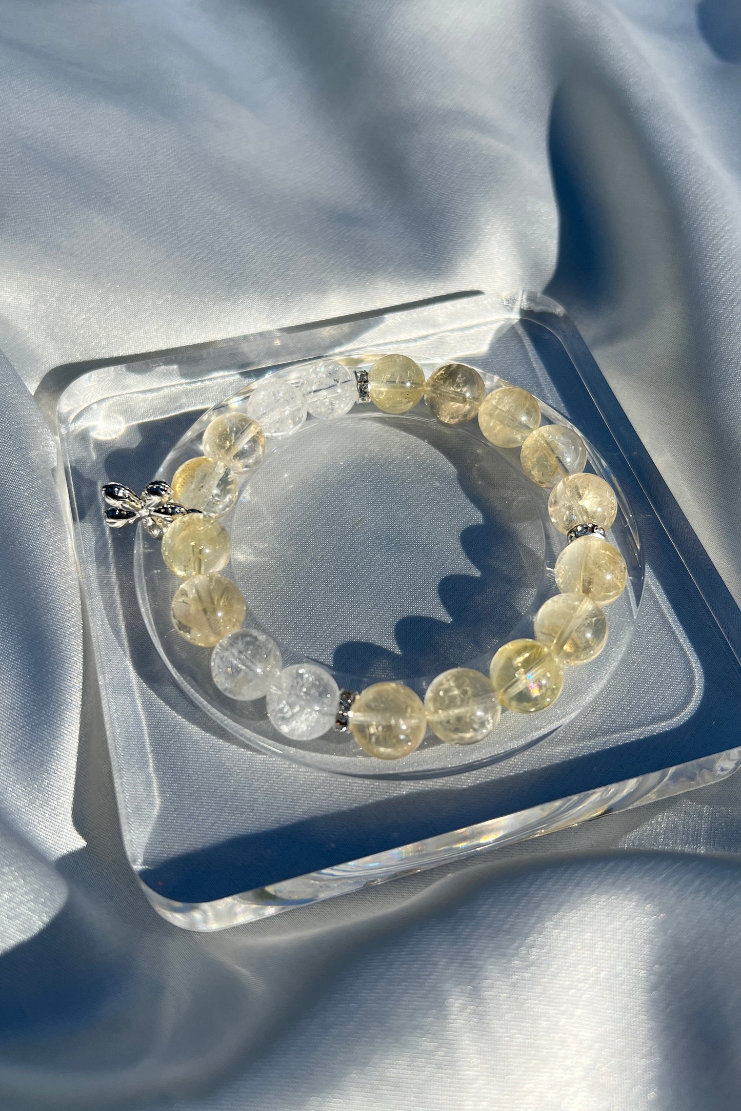 Handmade yellow azeztulite, clear azeztulite crystal bracelet, beaded jewelry for healing energy and a thoughtful gift for her.