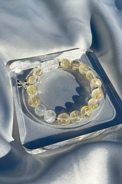 Handmade yellow azeztulite, clear azeztulite crystal bracelet, beaded jewelry for healing energy and a thoughtful gift for her.