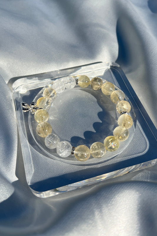 Handmade yellow azeztulite, clear azeztulite crystal bracelet, beaded jewelry for healing energy and a thoughtful gift for her.