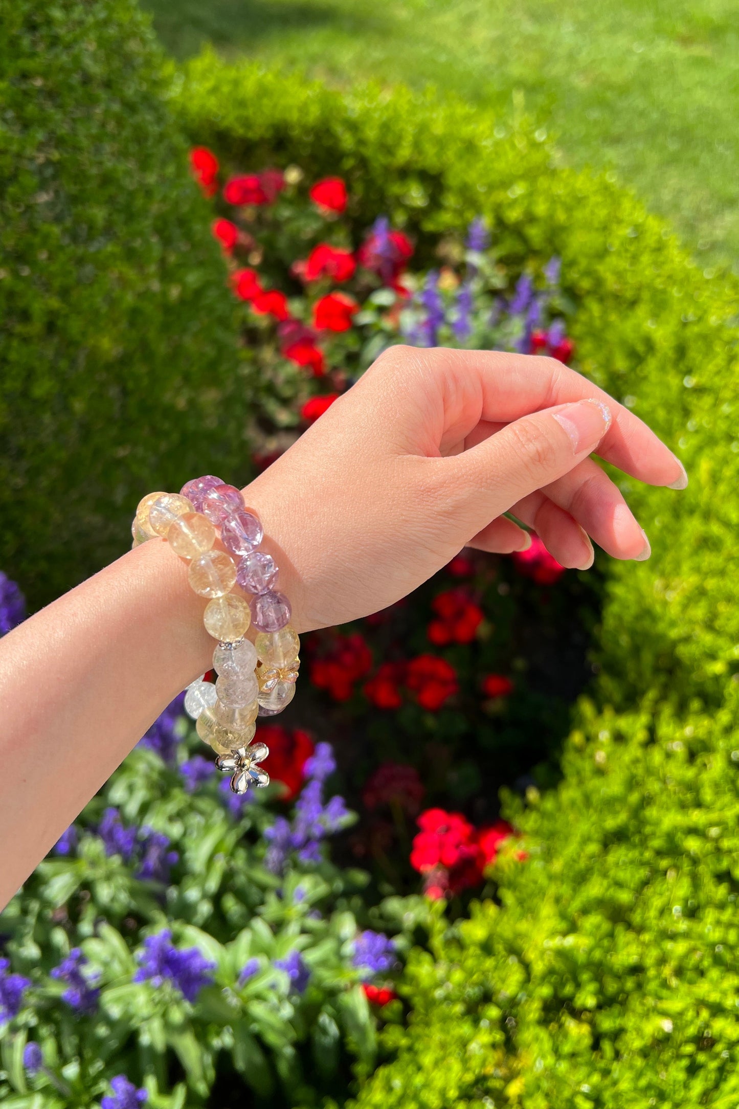 Yellow golden azeztulite, purple azeztulite crystal bracelet, healing energy jewelry
