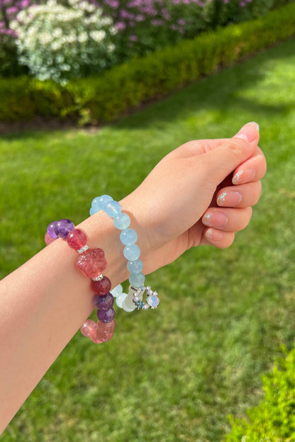 Strawberry quartz, aquamarine crystal bracelet, healing energy jewelry