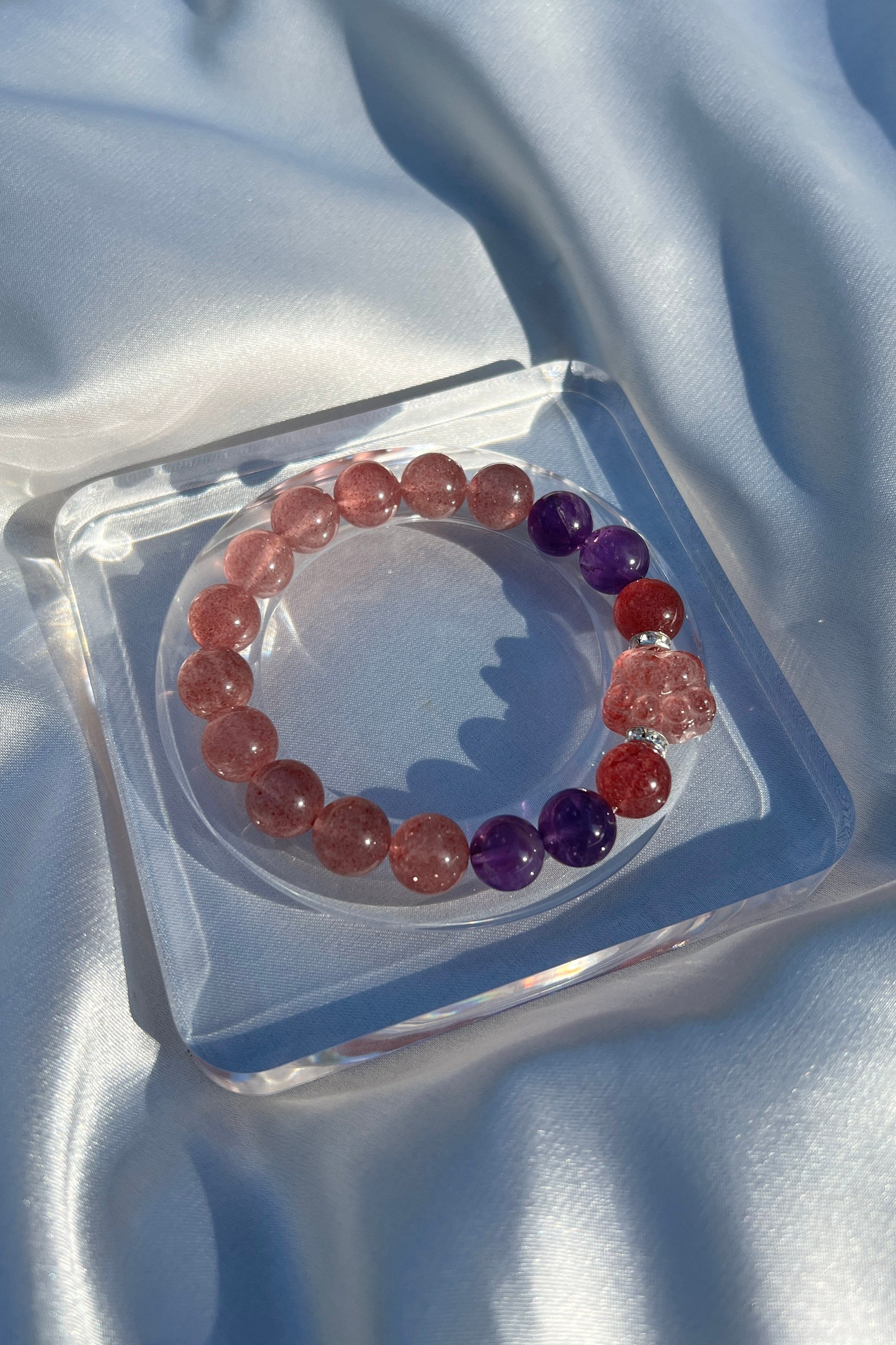 Handmade strawberry quartz, rose quartz crystal bracelet, beaded jewelry for healing energy and a thoughtful gift for her.