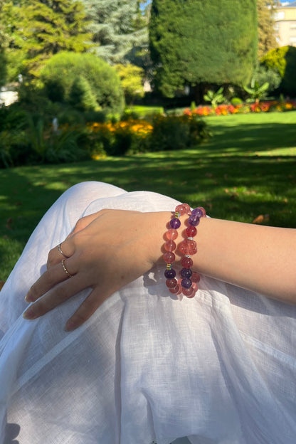 Strawberry quartz crystal bracelet, healing energy jewelry