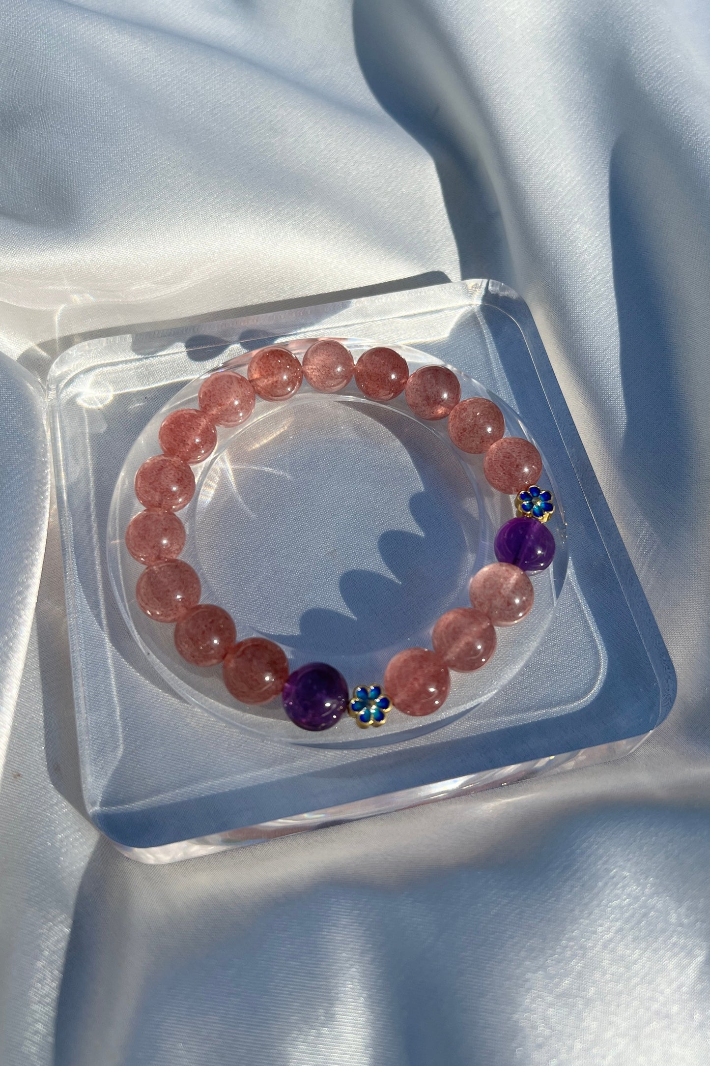 Handmade strawberry quartz crystal bracelet, beaded jewelry for healing energy and a thoughtful gift for her.