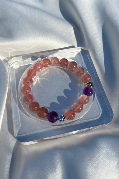 Handmade strawberry quartz crystal bracelet, beaded jewelry for healing energy and a thoughtful gift for her.