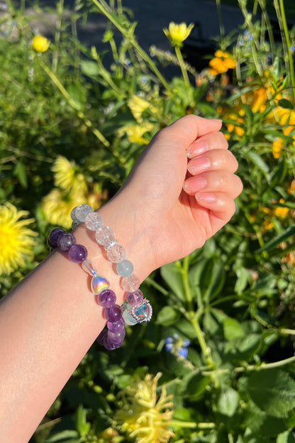 Amethyst, clear azeztulite crystal bracelet, healing energy jewelry