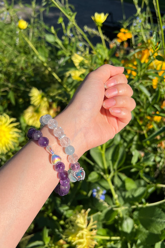 Amethyst, clear azeztulite crystal bracelet, healing energy jewelry