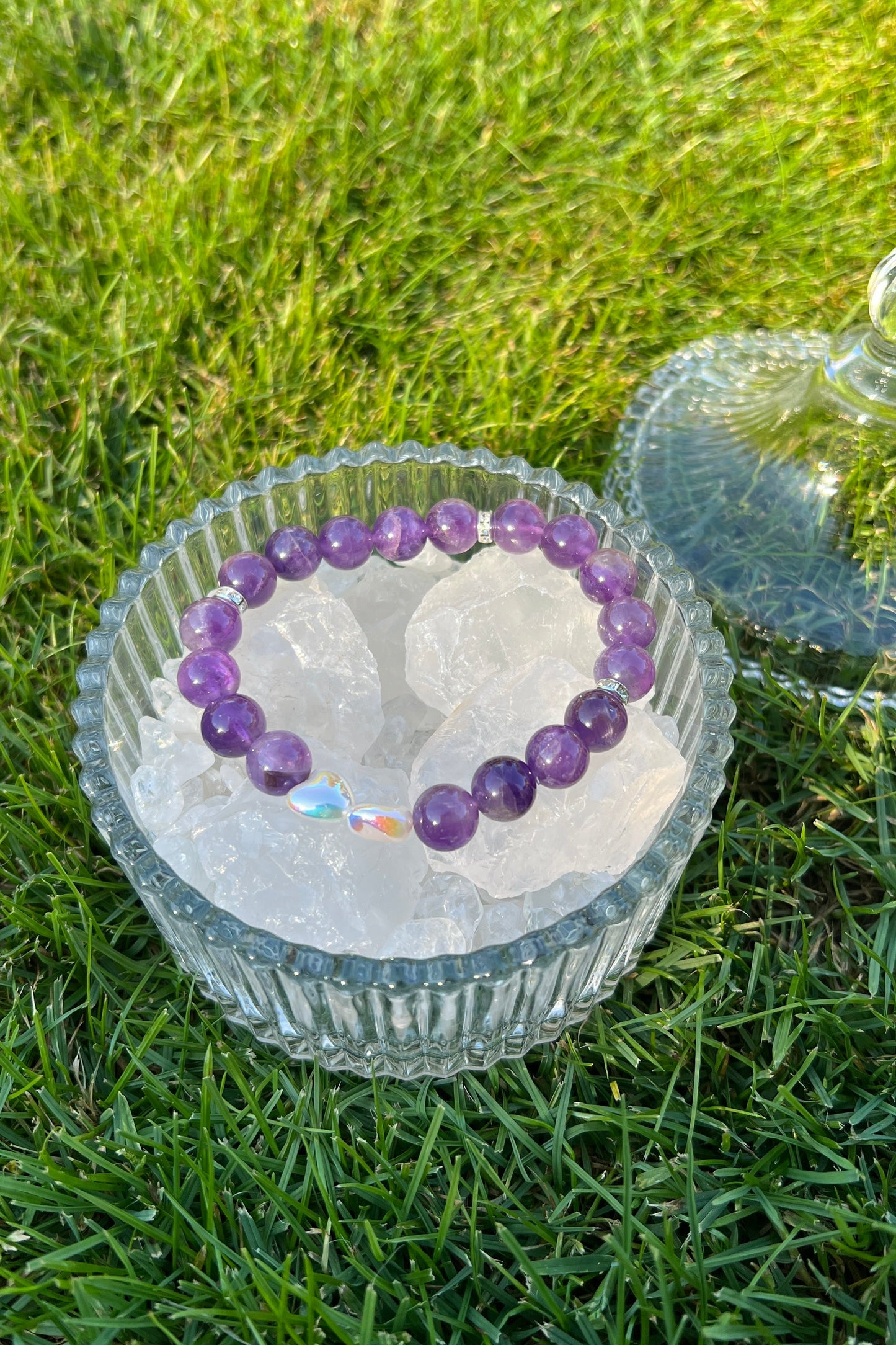 Handmade amethyst crystal bracelet, beaded jewelry for healing energy and a thoughtful gift for her.