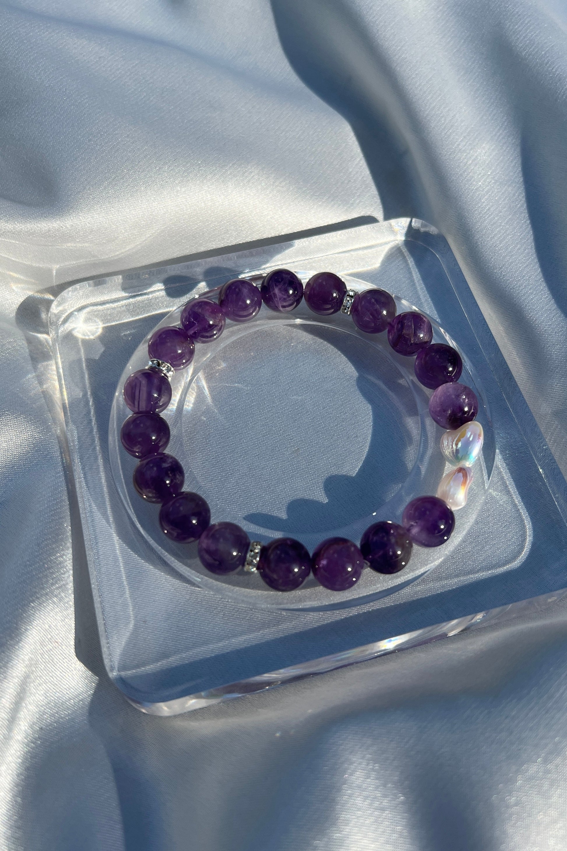 Handmade amethyst crystal bracelet, beaded jewelry for healing energy and a thoughtful gift for her.