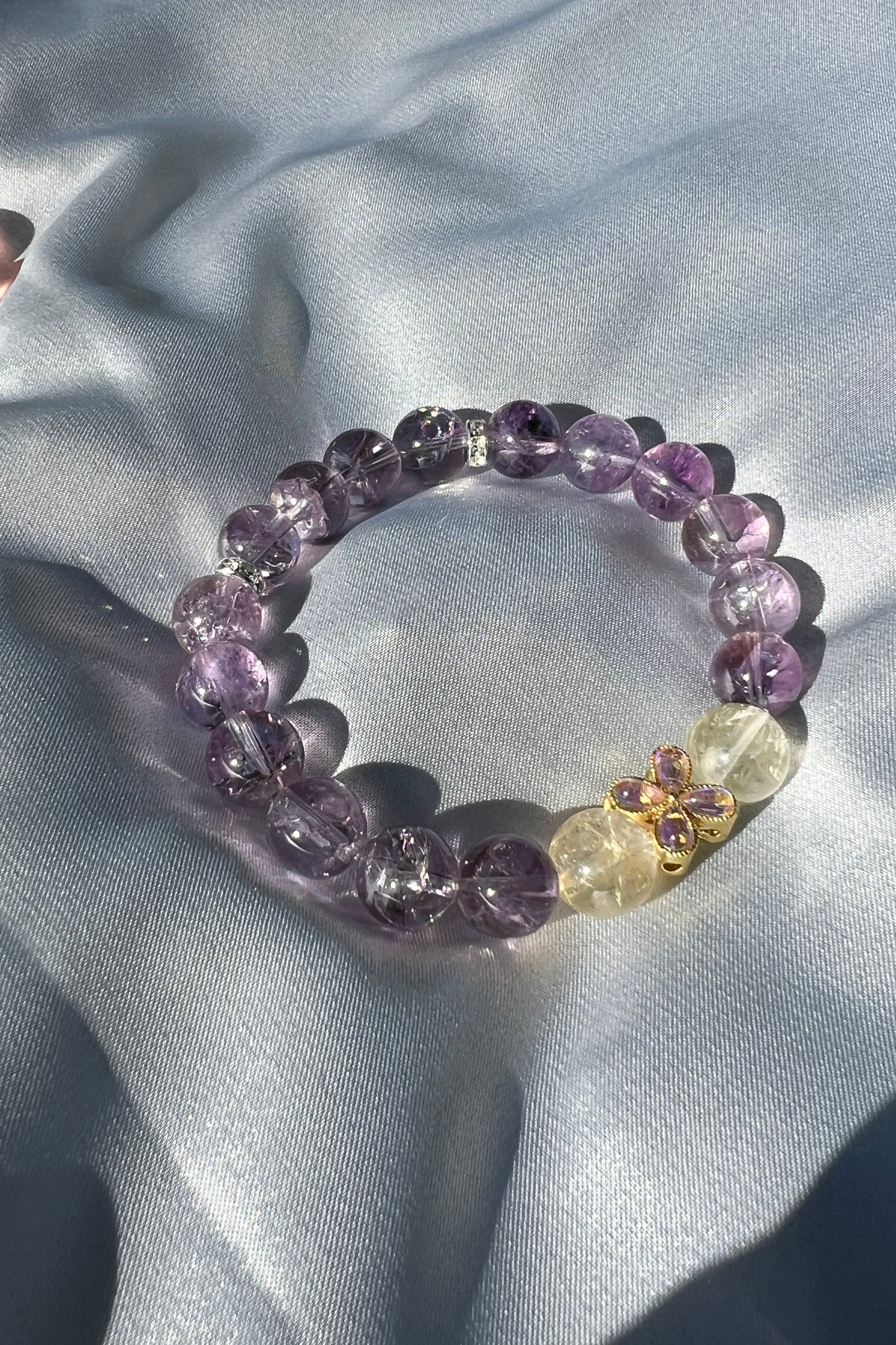 Handmade purple azeztulite crystal bracelet, beaded jewelry for healing energy and a thoughtful gift for her.