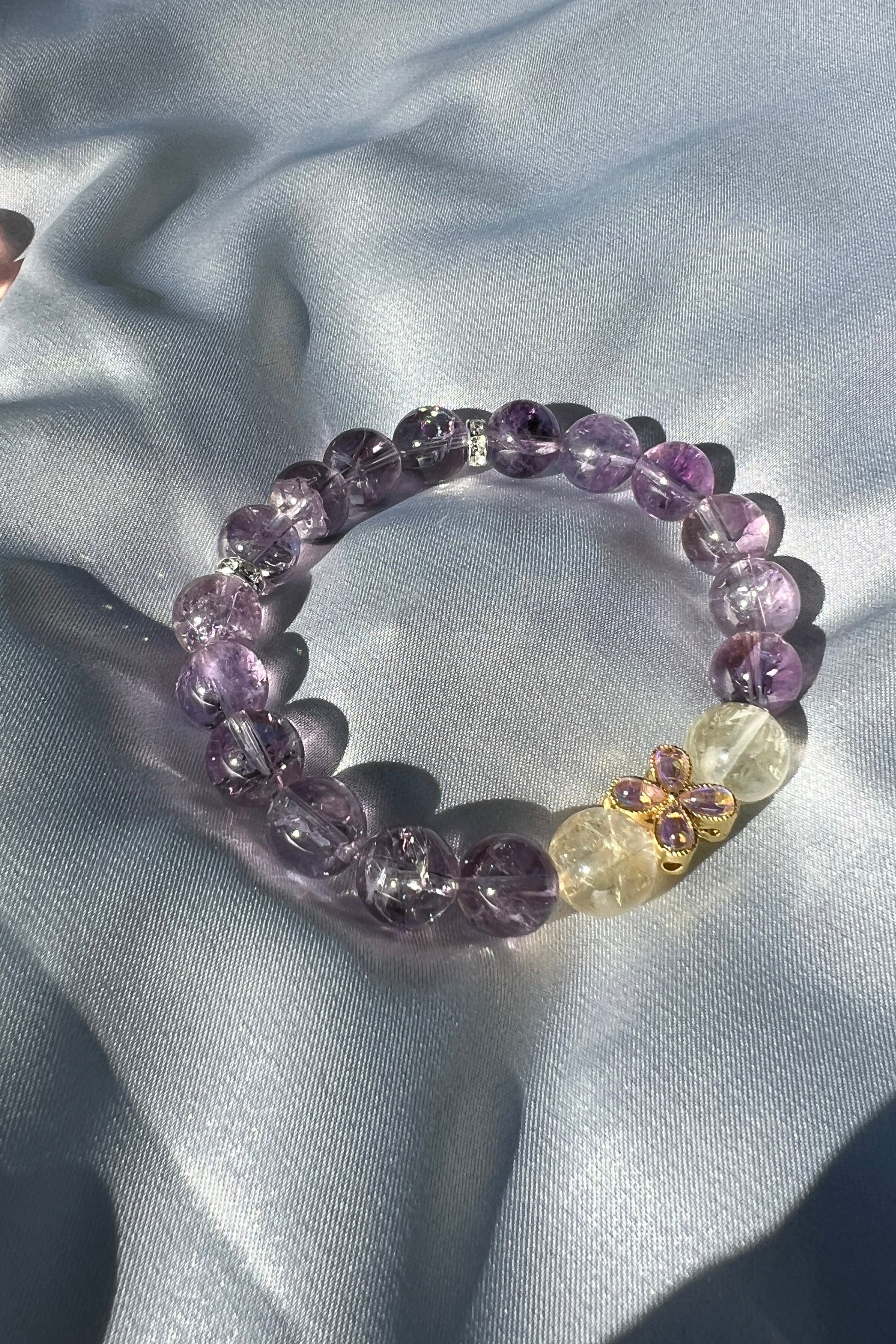 Handmade purple azeztulite crystal bracelet, beaded jewelry for healing energy and a thoughtful gift for her.