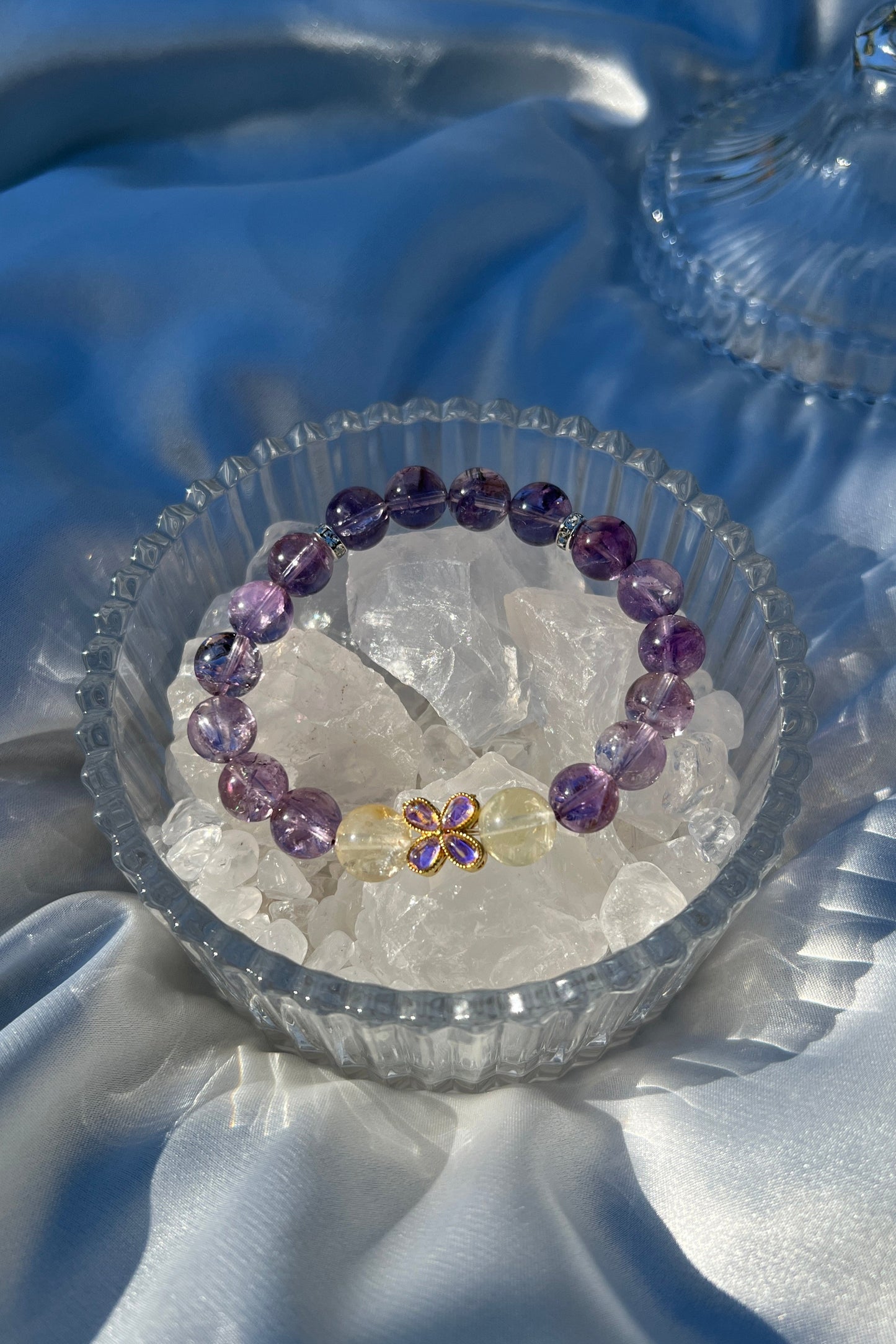 Handmade purple azeztulite crystal bracelet, beaded jewelry for healing energy and a thoughtful gift for her.