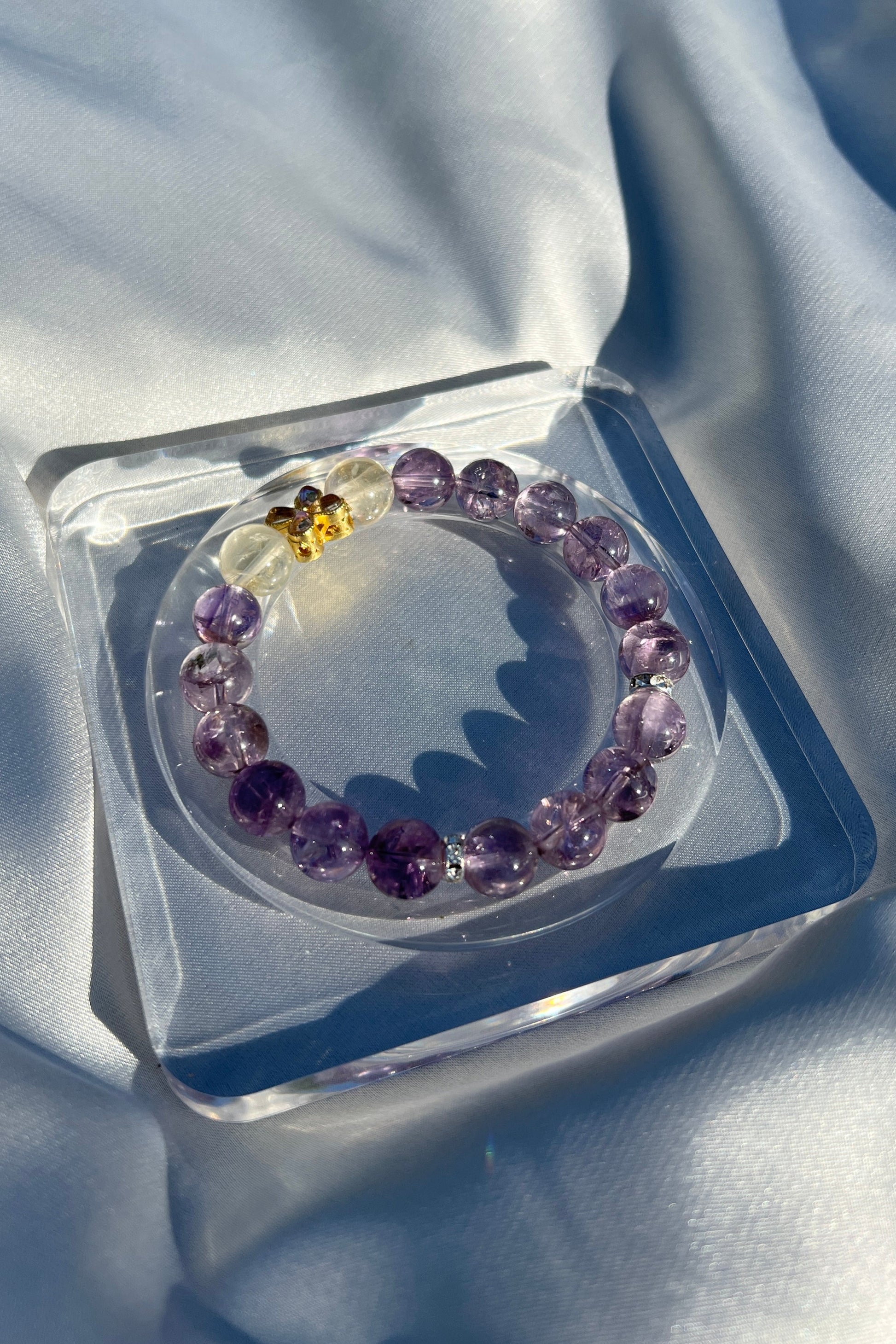 Handmade purple azeztulite crystal bracelet, beaded jewelry for healing energy and a thoughtful gift for her.