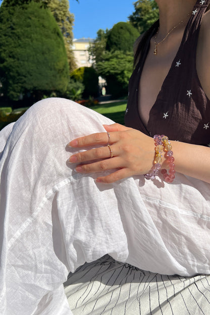 Purple azeztulite, strawberry quartz crystal bracelet, healing energy jewelry