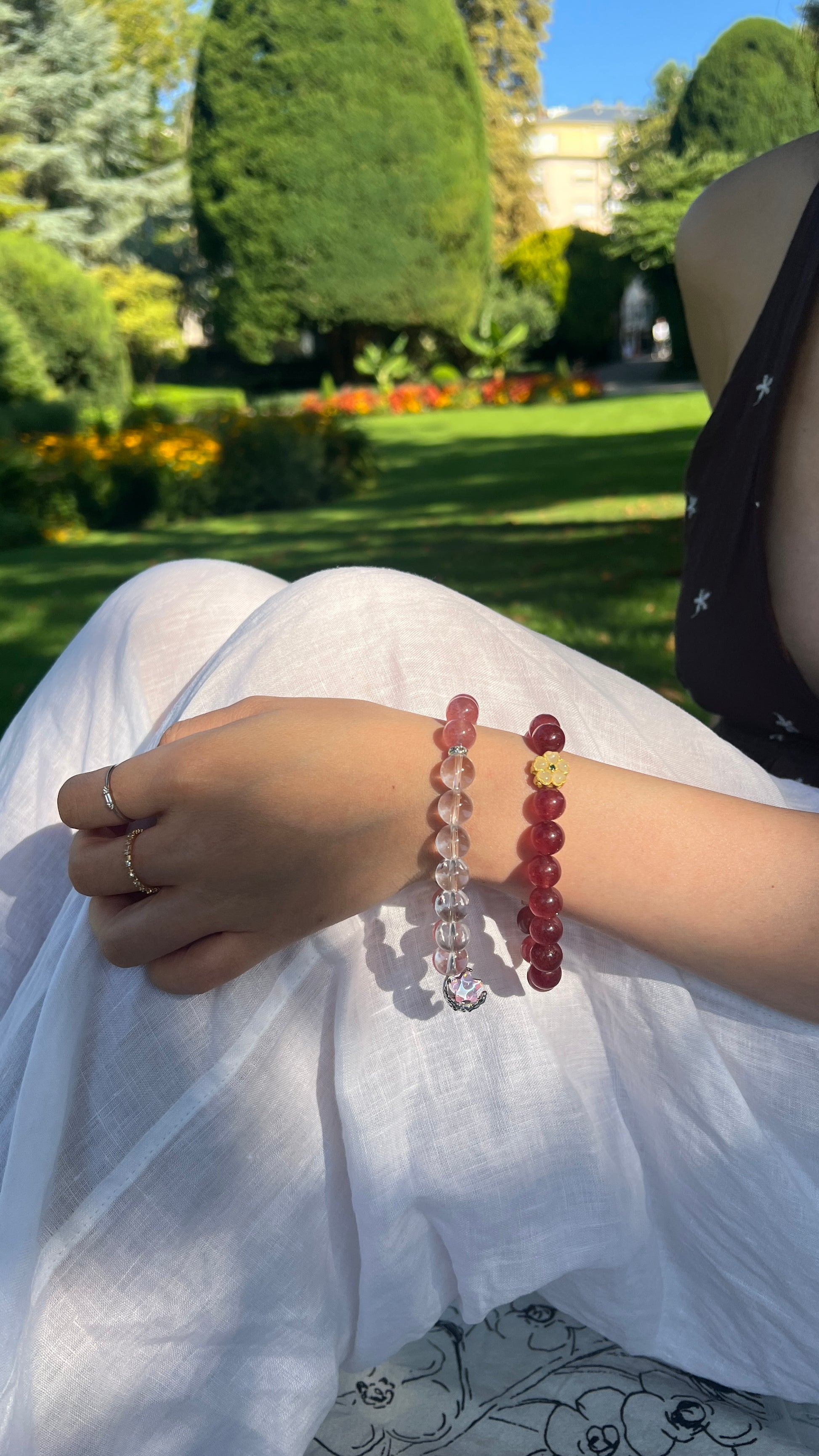 Clear quartz, rose quartz, strawberry quartz crystal bracelet, healing energy jewelry