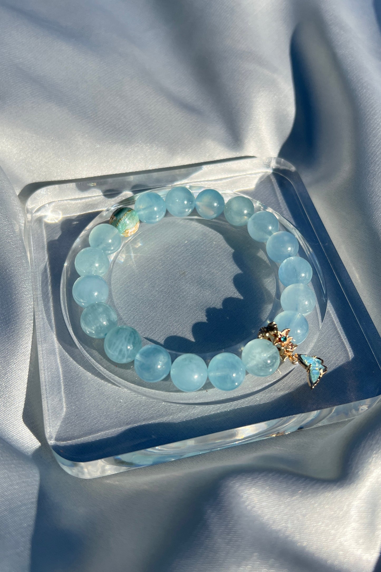 Handmade aquamarine crystal bracelet, beaded jewelry for healing energy and a thoughtful gift for her.