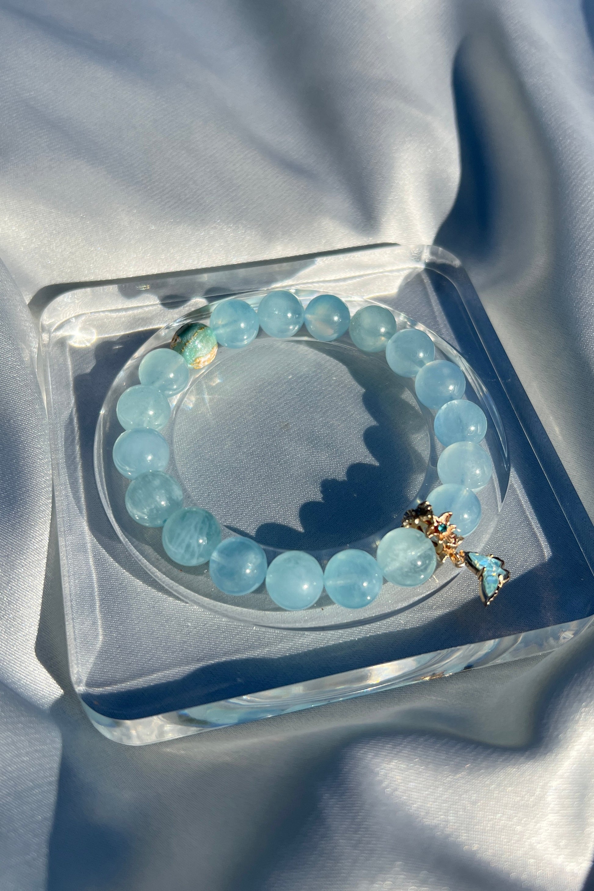 Handmade aquamarine crystal bracelet, beaded jewelry for healing energy and a thoughtful gift for her.
