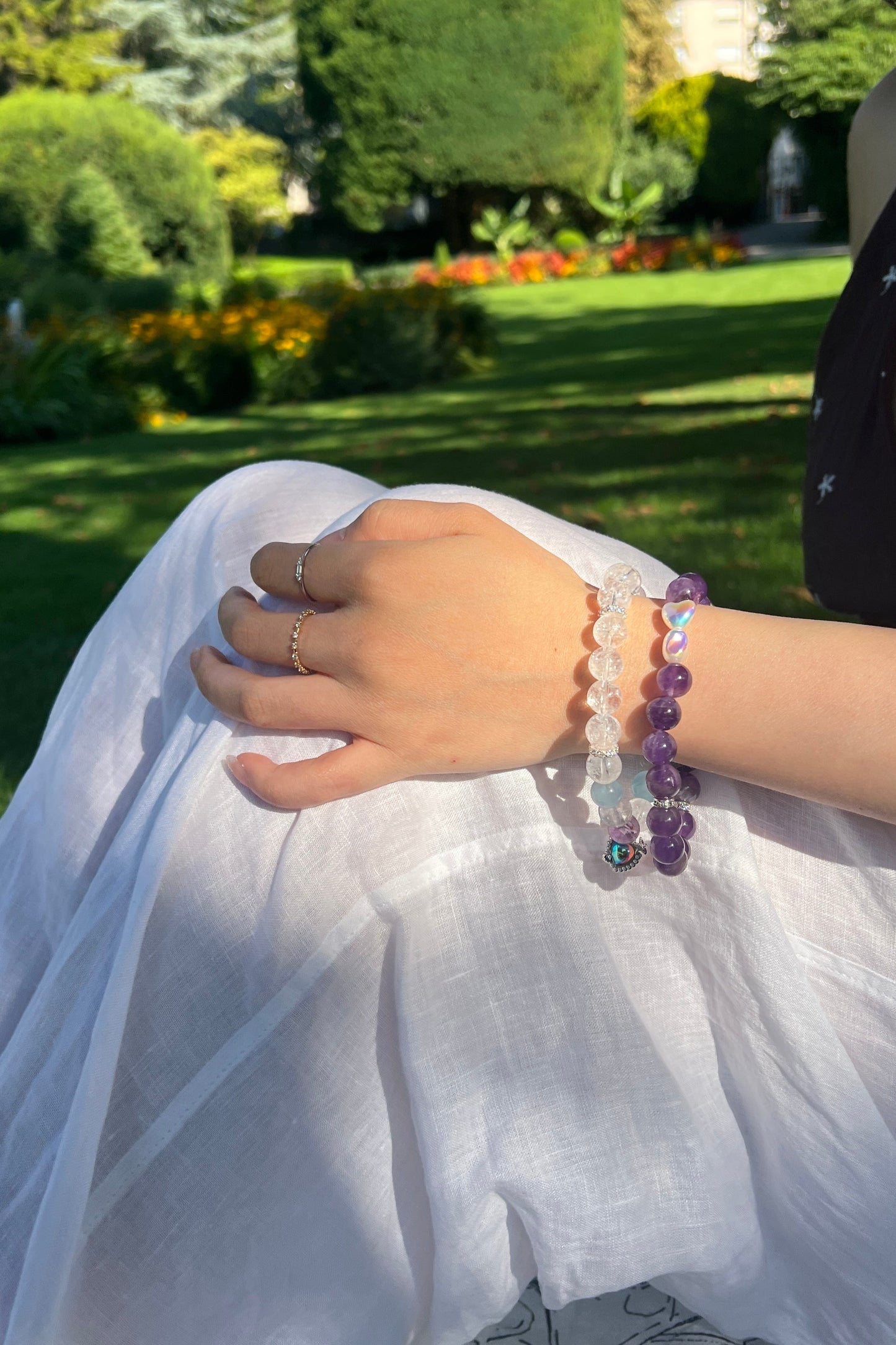 Clear azeztulite, amethyst crystal bracelet, healing energy jewelry