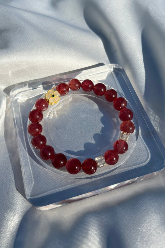 Handmade red strawberry quartz crystal bracelet, beaded jewelry for healing energy and a thoughtful gift for her.