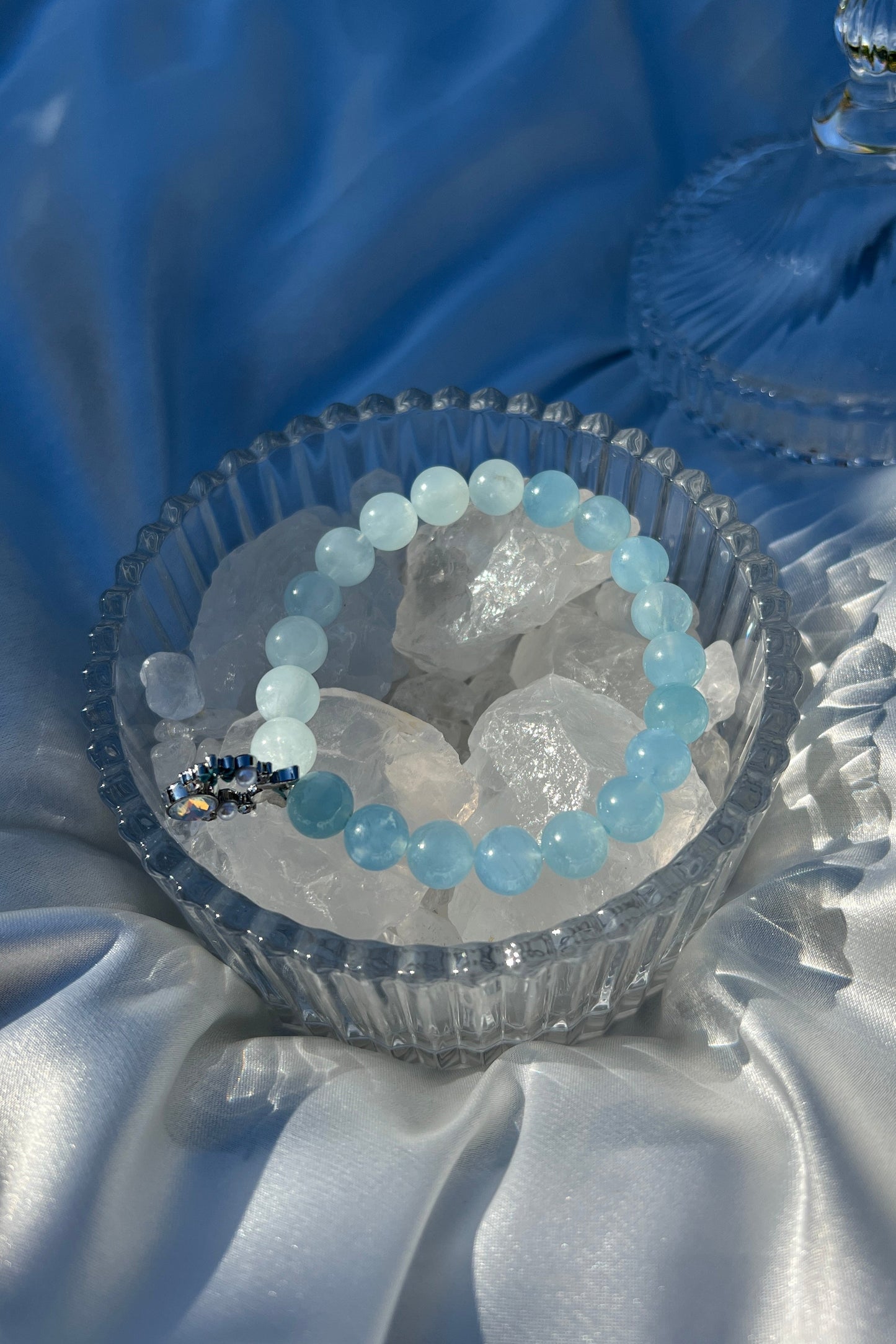 Handmade aquamarine crystal bracelet, beaded jewelry for healing energy and a thoughtful gift for her.