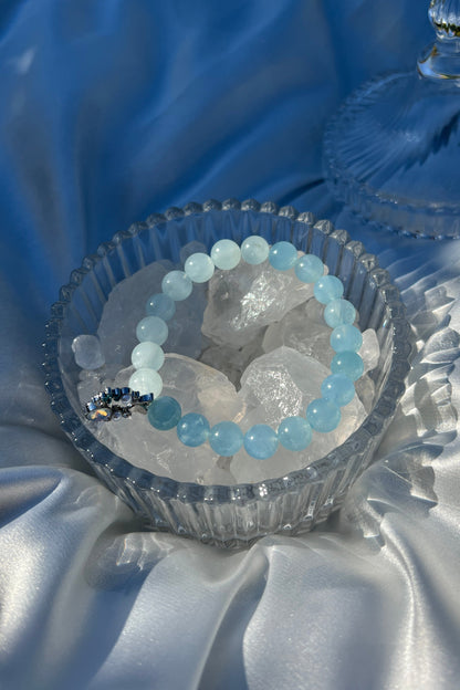 Handmade aquamarine crystal bracelet, beaded jewelry for healing energy and a thoughtful gift for her.