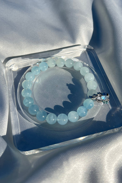Handmade aquamarine crystal bracelet, beaded jewelry for healing energy and a thoughtful gift for her.