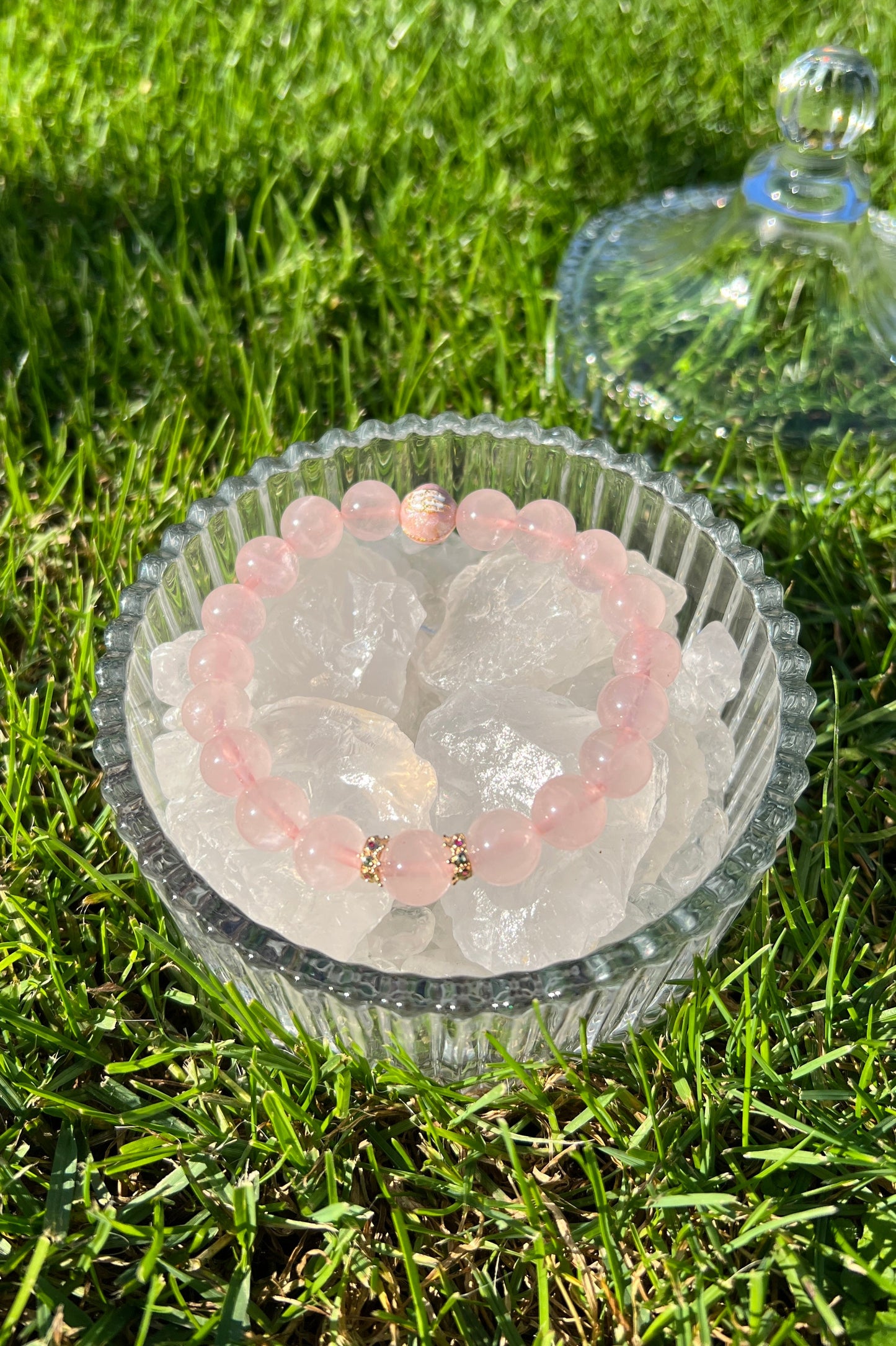 Handmade pink rose quartz crystal bracelet, beaded jewelry for healing energy and a thoughtful gift for her.