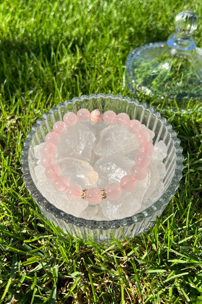 Handmade pink rose quartz crystal bracelet, beaded jewelry for healing energy and a thoughtful gift for her.