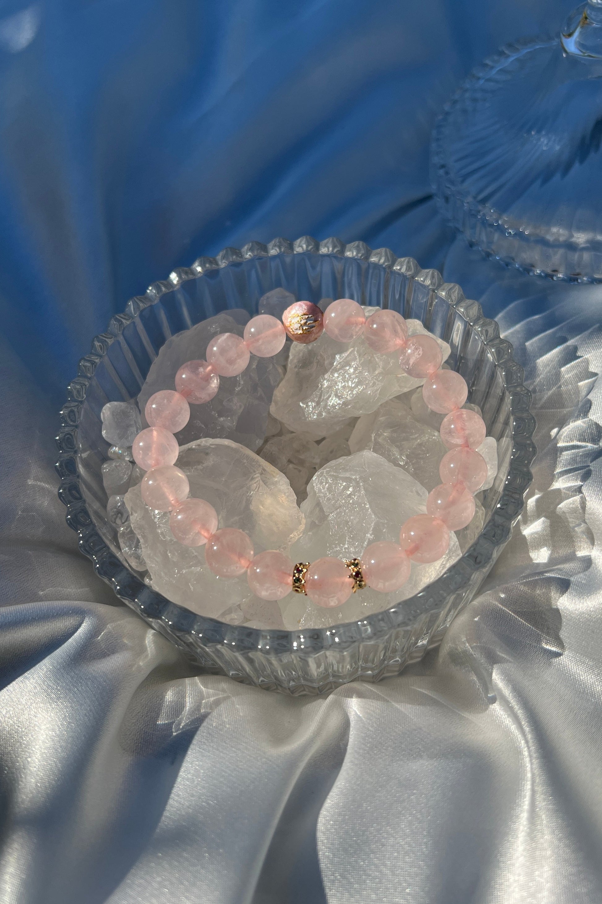 Handmade pink rose quartz crystal bracelet, beaded jewelry for healing energy and a thoughtful gift for her.