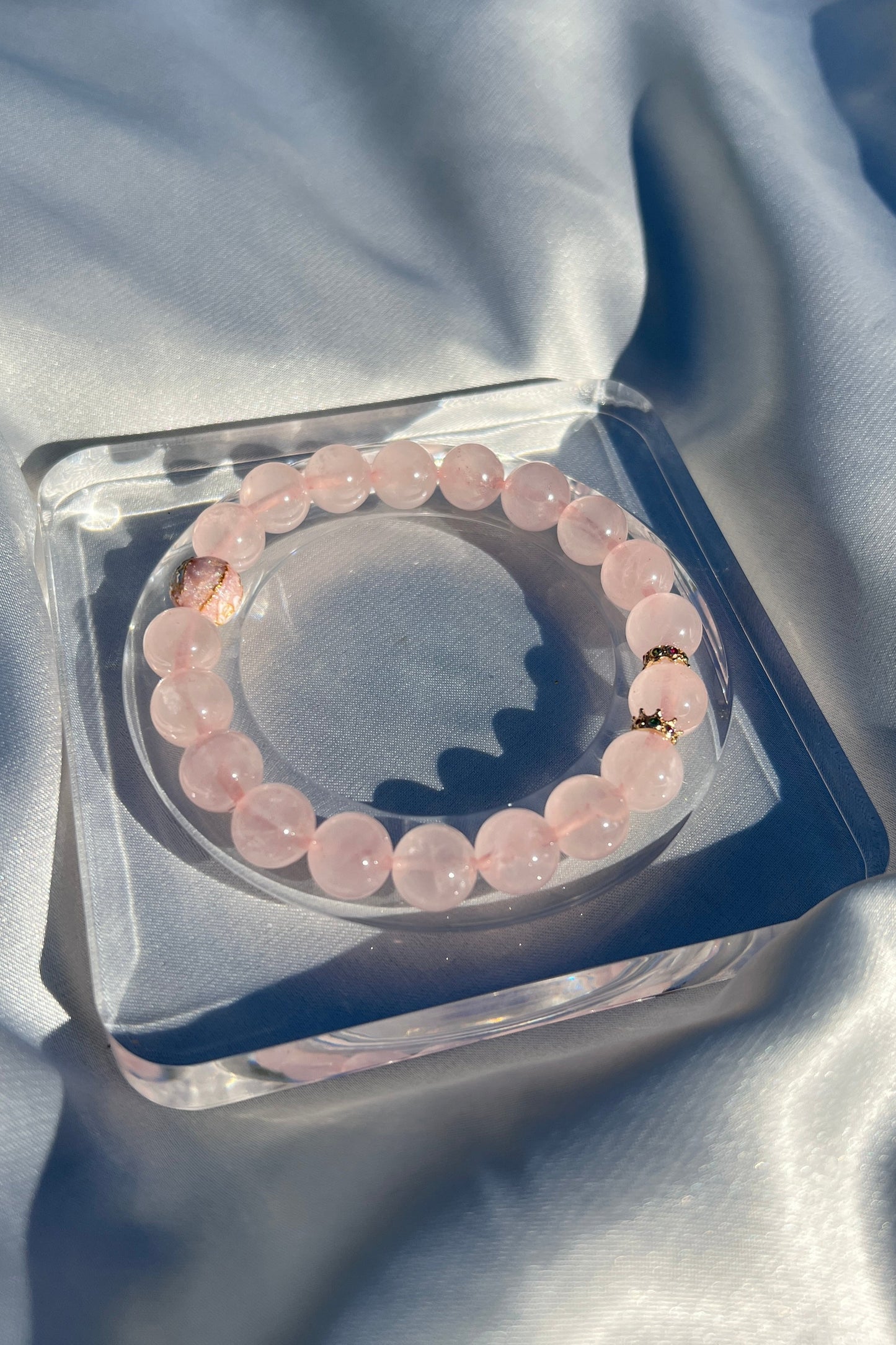 Handmade pink rose quartz crystal bracelet, beaded jewelry for healing energy and a thoughtful gift for her.