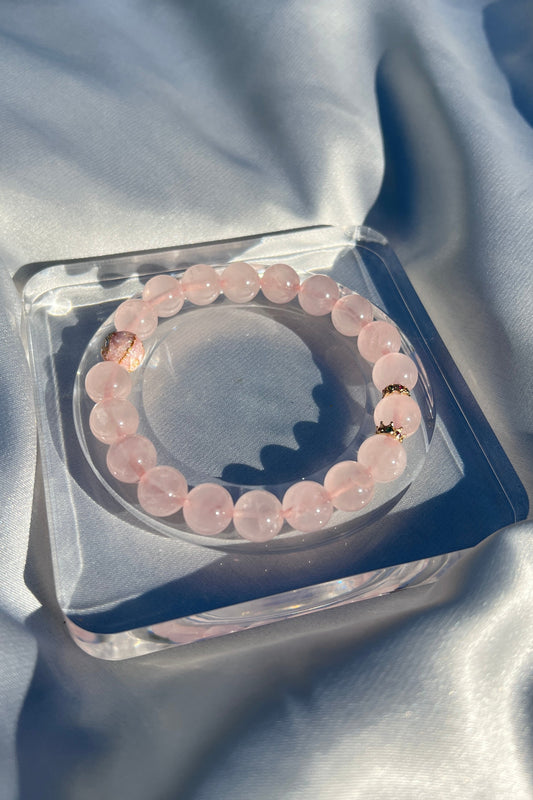 Handmade pink rose quartz crystal bracelet, beaded jewelry for healing energy and a thoughtful gift for her.