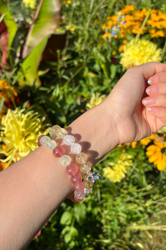 Strawberry quartz, yellow golden azeztulite crystal bracelet, healing energy jewelry