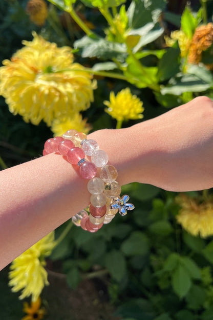 Strawberry quartz, yellow golden azeztulite crystal bracelet, healing energy jewelry