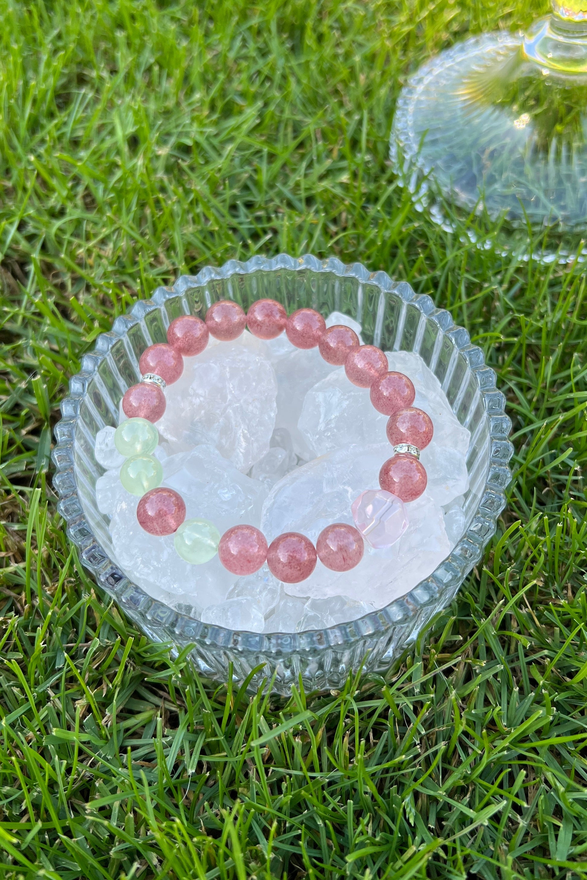 Handmade strawberry quartz crystal bracelet, beaded jewelry for healing energy and a thoughtful gift for her.