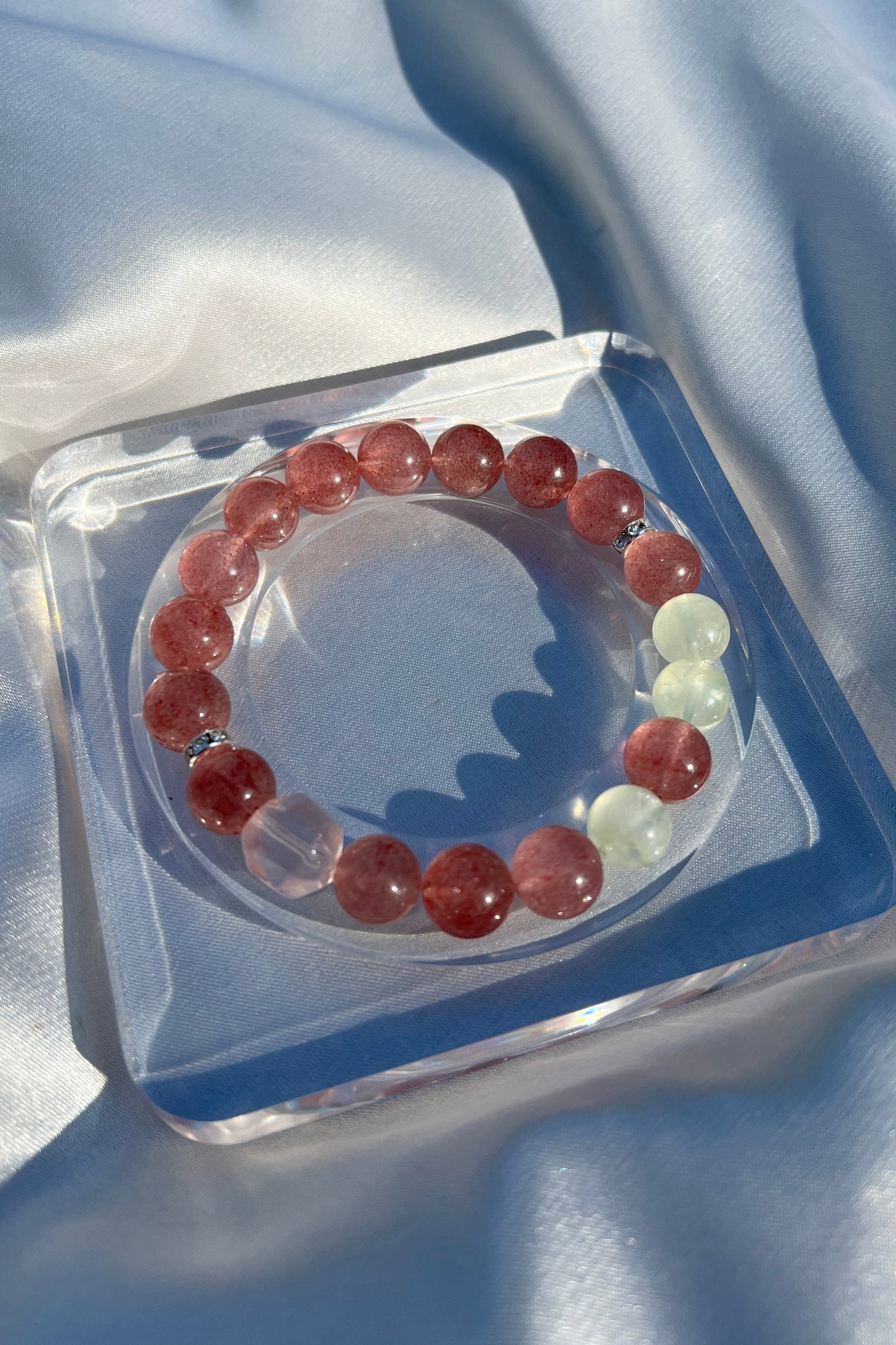 Handmade strawberry quartz crystal bracelet, beaded jewelry for healing energy and a thoughtful gift for her.
