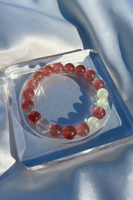 Handmade strawberry quartz crystal bracelet, beaded jewelry for healing energy and a thoughtful gift for her.
