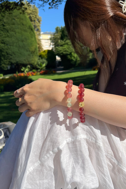 Redstrawberry quartz, strawberry quartz, pink quartz crystal bracelet, healing energy jewelry