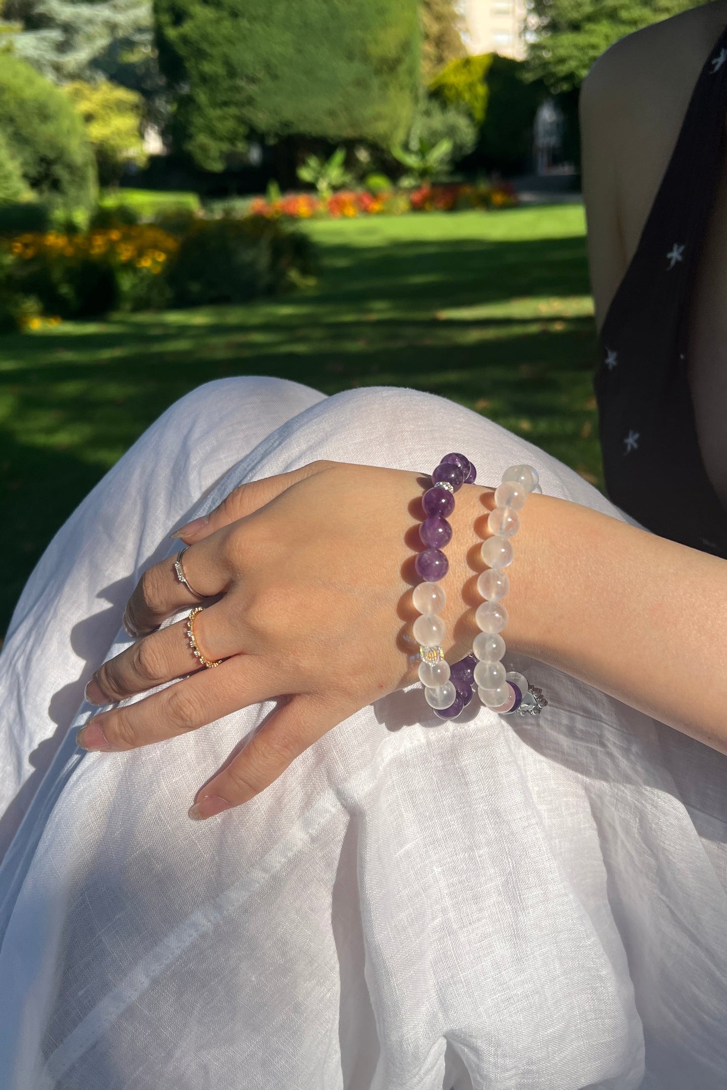 Amethyst, bluemoon quartz crystal bracelet, healing energy jewelry
