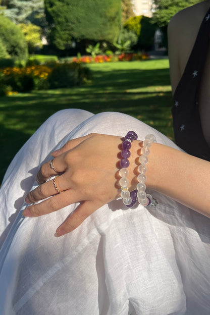 Amethyst, bluemoon quartz crystal bracelet, healing energy jewelry
