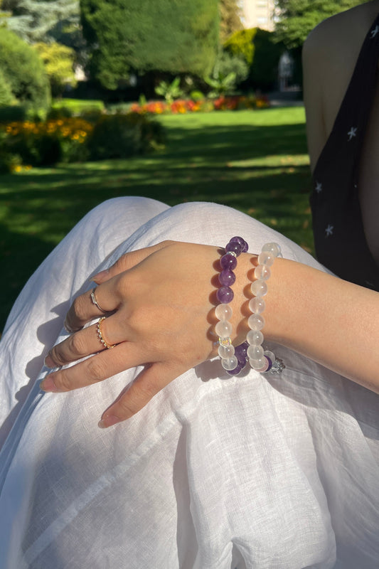 Amethyst, bluemoon quartz crystal bracelet, healing energy jewelry