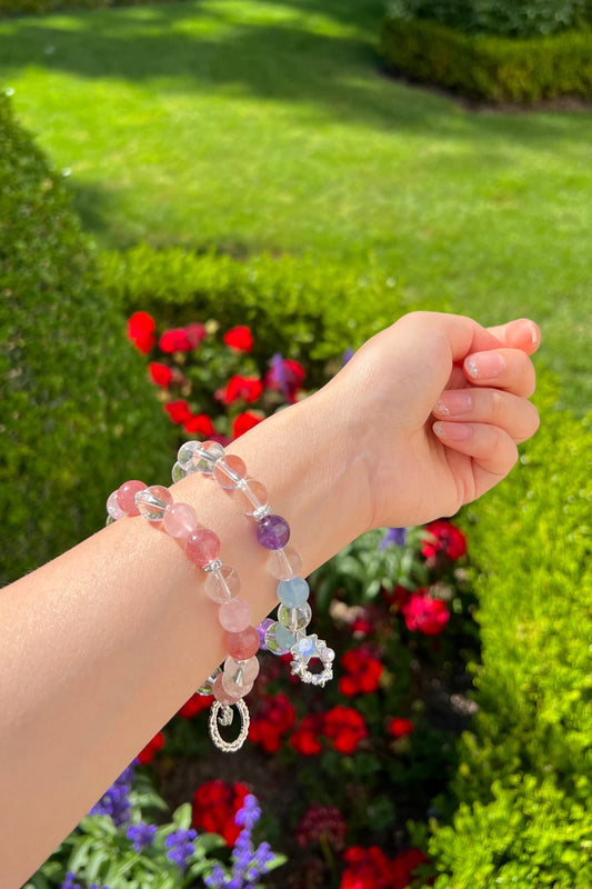 Strawberry quartz, clear quartz crystal bracelet, healing energy jewelry
